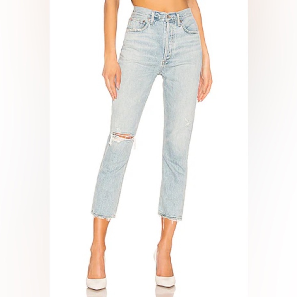 AGOLDE Riley High Rise Straight Crop Jeans Shatter Distressed Size 26